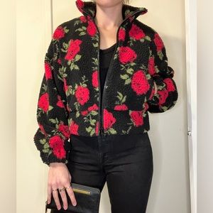 Forever 21 cropped rose fleece jacket